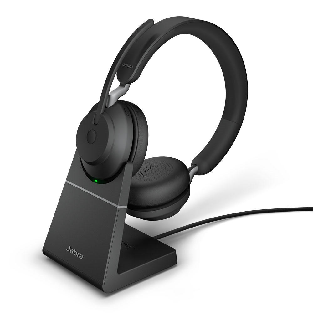  JABRA Evolve2 65 MS Stereo Bluetooth Headset, Includes USB-C Dongle & Chargin Stand, Passive Noise-cancellation, 2ys 