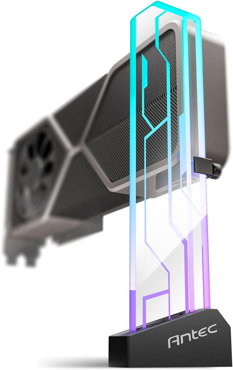 ANTEC RGB GPU Support Bracket, Graphics Card Holder, Addressable RGB 5V 3PIN RGB Connector. Tempered Glass Black