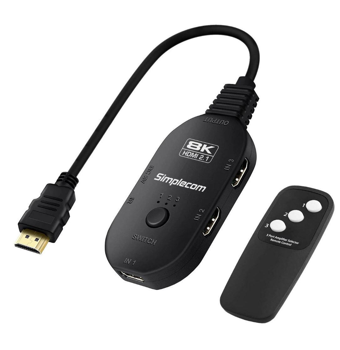  SIMPLECOM CM353 3-Port HDMI 2.1 Switch 3 IN 1 OUT Splitter HDCP 2.3 8K@60Hz 
