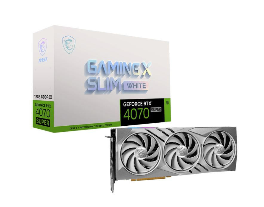  MSI GeForce RTX 4070 SUPER 12G GAMING X SLIM WHITE Video Card 2595 MHz Boost Clock, 16GB GDDR6X,DisplayPort x 3 (v1.4a),HDMI x 1 