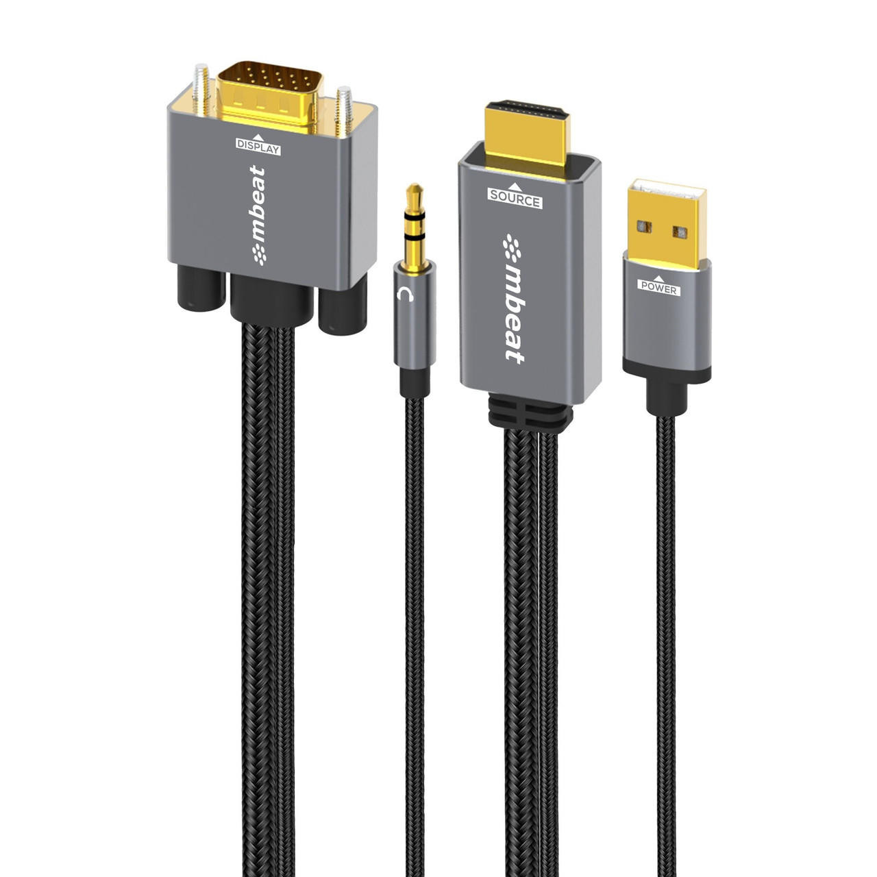  MBEAT Tough Link 1.8m HDMI to VGA Cable with USB Power & 3.5mm Audio Up to 1080p@60Hz (1920×1080) HDMI (Male)×1; USB-A (Connect to Power)×1 