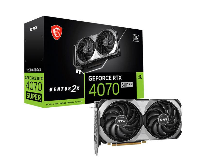 MSI GeForce RTX 4070 SUPER 12G VENTUS 2X OC Video Card 2595 MHz Boost Clock, 16GB GDDR6X,DisplayPort x 3 (v1.4a),HDMI x 1