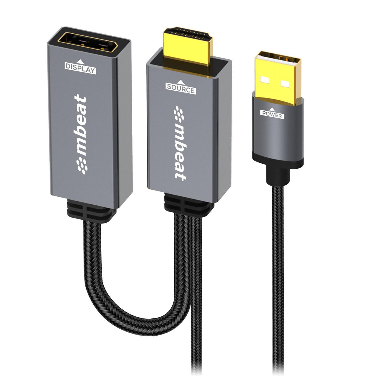  MBEAT Tough Link HDMI to DisplayPort Adapter with USB Power Seamless Signal Transfer Plug-and-Play Convenience Cable Length: 15cm 