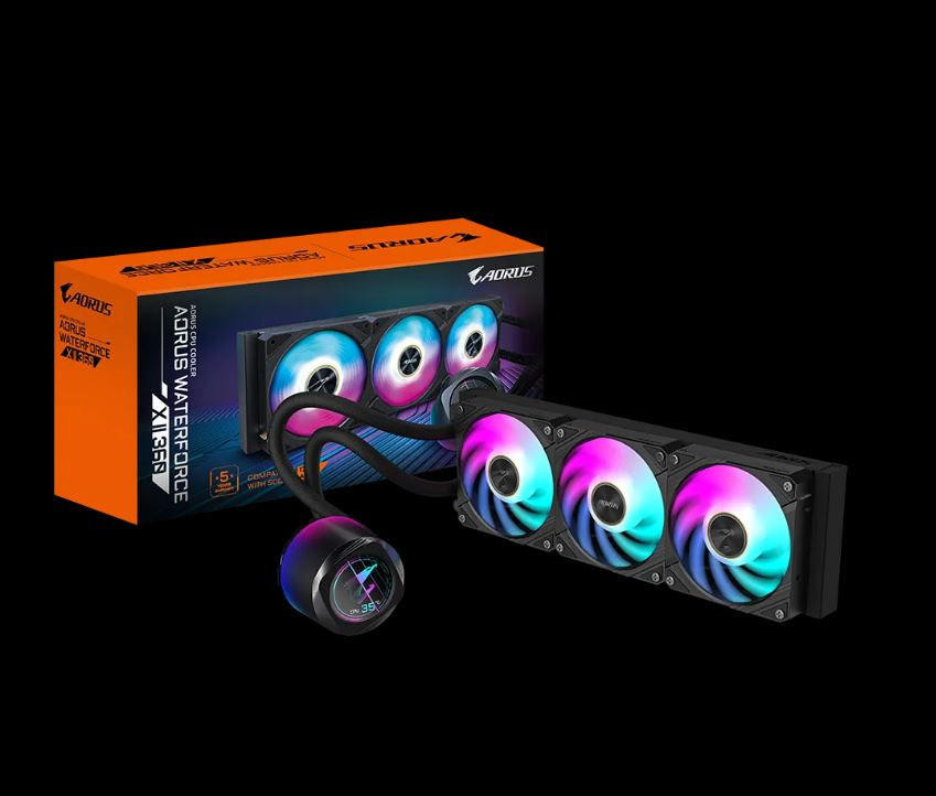 GIGABYTE AORUS WATERFORCE X II 360 LCD display AIO liquid cooler, Intel 2066, 2011,1366,115x,1700, AMD TR4, AM5, AM4, sTRX4