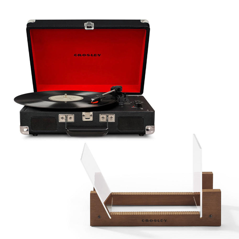 CROSLEY Crosley Cruiser Bluetooth Portable Turntable - Black + Bundled Crosley Record Storage Display Stand 
