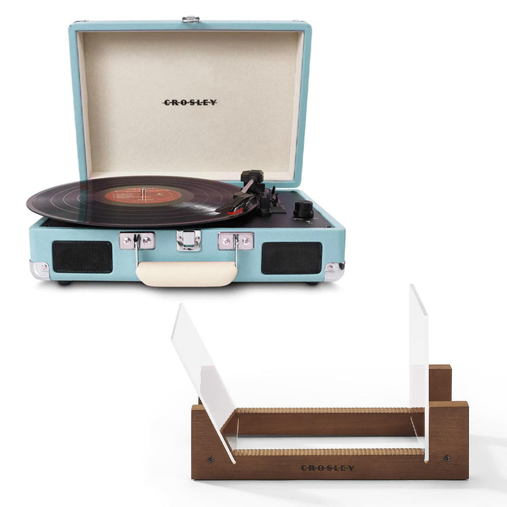 CROSLEY Crosley Cruiser Bluetooth Portable Turntable - Turquoise + Bundled Crosley Record Storage Display Stand 