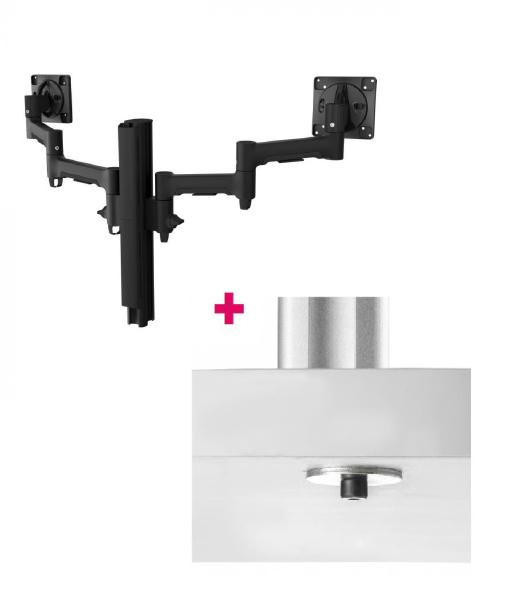 ATDEC Atdec AWMS-2-4640 Dual Monitor Swing Arms on 400mm Post / 12kg (26.5lb) Flat Screens, 10kg (22lb) Curved Screens + Bolt-Through Desk Fixing, Black
