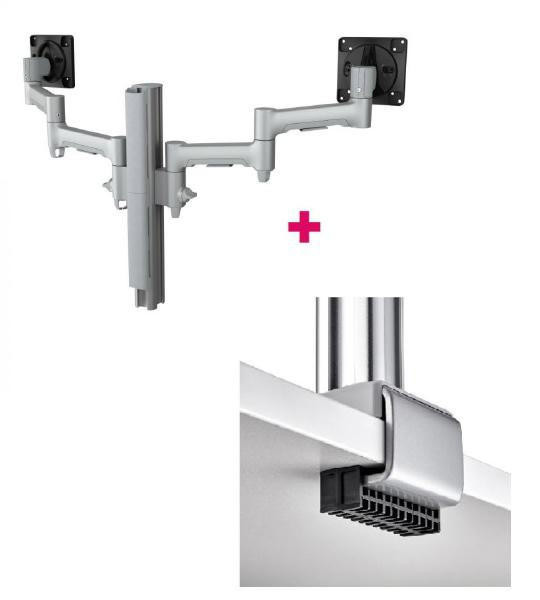 ATDEC Atdec AWMS-2-4640 Dual Monitor Swing Arms on 400mm Post / 12kg (26.5lb) Flat Screens, 10kg (22lb) Curved Screens + C Clamp Desk Fixing, Silver