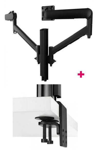 ATDEC Atdec AWMS-2-D40 Dual 690mm Dynamic Monitor Arms + 400mm Post / 8kg (17.6lb) Flat and Curved Screens + Heavy-Duty F Clamp Desk Fixing, Black