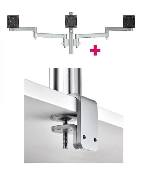 ATDEC Atdec AWMS-3-13714 Triple Monitor Arms + 400mm Post / 12kg (26.5lb) Flat Screens, 10kg (22lb) Curved Screens + F Clamp Desk Fixing, Silver