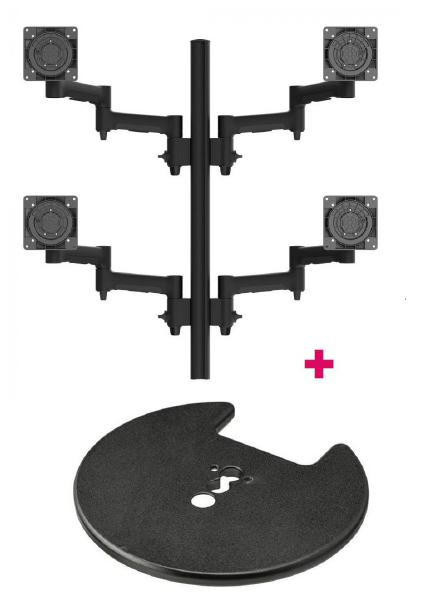 ATDEC Atdec AWMS-4-4675 Quad 460mm Monitor Arms on 750mm Post / 12kg (26.5lb) Flat Screens, 10kg (22lb) Curved Screens + Grommet Clamp Desk Fixing, Black