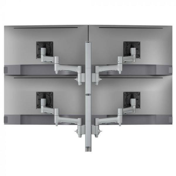 ATDEC Atdec AWMS-4-4675 Quad 460mm Monitor Arms on 750mm Post and Heavy-Duty F Clamp Desk Fixing, Silver