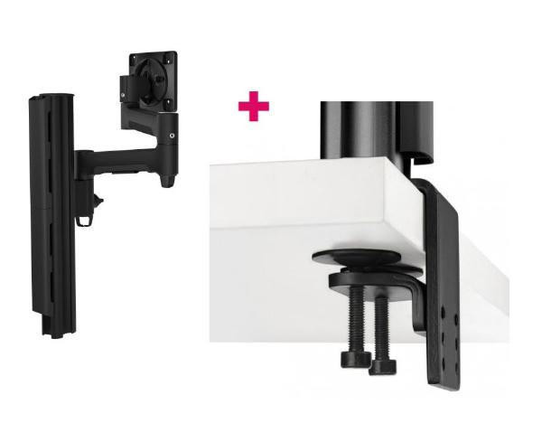 ATDEC Atdec AWMS-4640 Single 460mm Monitor Arm + 400mm Post / 12kg (26.5lb) Flat Screen, 10kg (22lb) Curved Screen + Heavy-Duty F Clamp Desk Fixing, Black