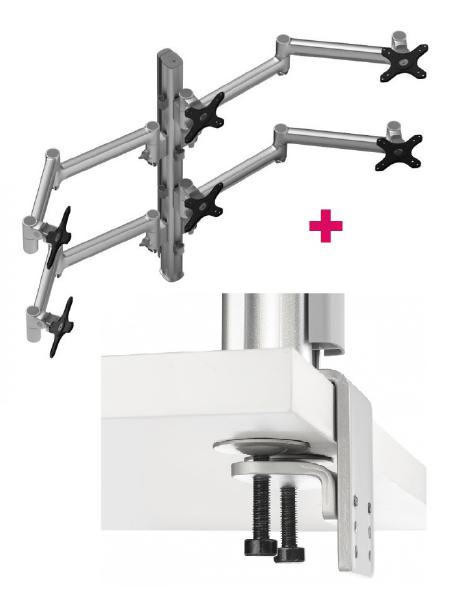 ATDEC Atdec AWMS-6-13717 Hex Monitor Mount + 750mm Post / 12kg (26.5lb) Flat Screens, 10kg (22lb) Curved Screens + Heavy-Duty F Clamp Desk Fixing, Silver