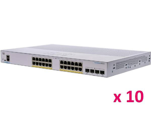 CISCO 10 x Cisco Business 250 series, 24-Port Gigabit Smart Switch with 24 PoE RJ45 and 4 SFP Ports, 195W 