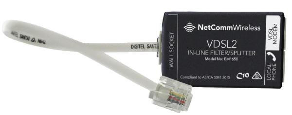 NETCOMM NetComm EM1690B VDSL/ADSL2+ In-Line Splitter/Filter Australian Certified used by NBN 