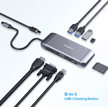 MBEAT Elite X9 9-in-1 Multifunction USB-C Docking Station HDMI, VGA, USB-C PD, USB 3.0 x 3