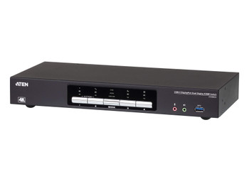 ATEN Desktop KVMP Switch 4 Port Dual Display 4k DisplayPort w/ audio, Cables Included, 2x USB Port, Selection Via Front Panel