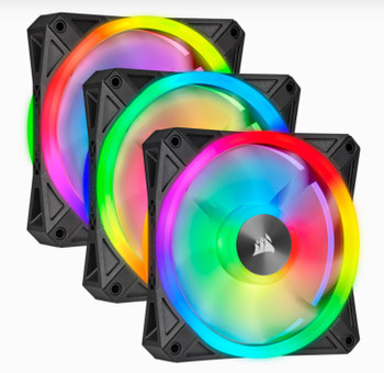 CORSAIR QL120 RGB White Triple Fan Kit with Lighting Node Core, ICUE,  Low Noise 120mm Fan Blade, RGB LED PWM Fan 26dBA, 41.8 CFM, 3 Fan Pack.