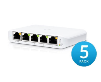 UBIQUITI USW Flex Mini - 5 Port Managed, UniFi, Layer 2 Gigabit Switch - 1x PoE Input - 5 Pack - No PSU