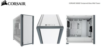 CORSAIR 5000D TG E-ATX, ATX, USB Type-C, 2x 120mm Airguide Fans, Radiator 360mm. 7x PCI, 4x 2.5' SSD, 2x 3.5' HDD. VGA 420mm. White Tower Case - L-CAC-5000D-TG-WH shop at AUSTiC 3D Shop