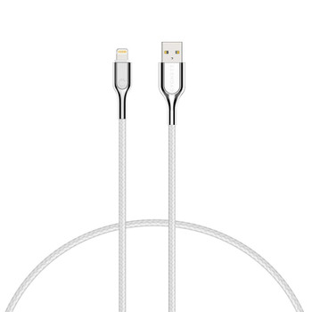CYGNETT Armoured Lightning to USB-A Cable (1M) - White (CY2685PCCAL), Support Fast & Safe Charging 2.4A/12W, Double Braided Nylon Cable, MFi Certified