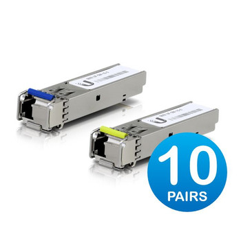 UBIQUITI UFiber SFP Single-Mode BiDi Fiber Module, 1 Gbps, 3km Dstance, 20-Pack