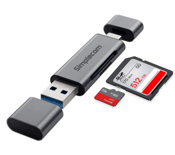 SIMPLECOM CR402 SuperSpeed USB-C and USB-A SD/MicroSD Card Reader USB 3.2 Gen 1 (USB 3.0)