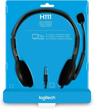 LOGITECH H111 Strereo Headset (Single 3.5mm Jack) Cable length: 7.71 ft (2.35 m) 2-Year Limited Hardware