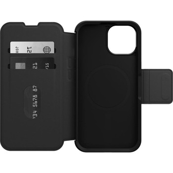 OTTERBOX Strada MagSafe Apple iPhone 15 (6.1') Case Shadow (Black) - (77-93572), DROP+ 3X Military Standard,Leather Folio Cover,Card Holder