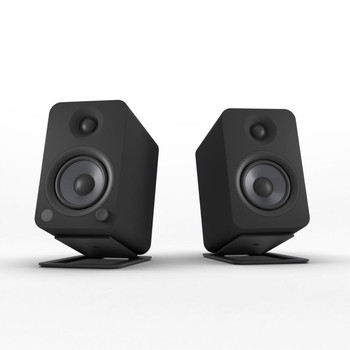  Kanto YU4 140W Powered Bookshelf Speakers with Bluetooth® and Phono Preamp - Pair, Matte Black with S4 Black Stand Bundle 