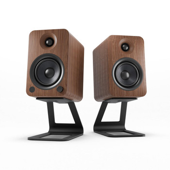  Kanto YU4 140W Powered Bookshelf Speakers with Bluetooth® and Phono Preamp - Pair, Walnut with SE4 Black Stand Bundle 