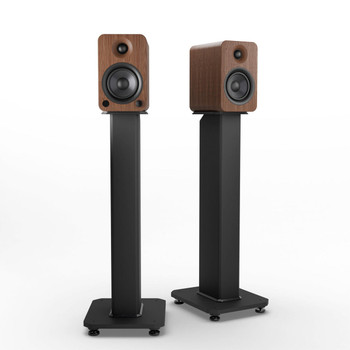  Kanto YU4 140W Powered Bookshelf Speakers with Bluetooth® and Phono Preamp - Pair, Walnut with SX26 Black Stand Bundle 