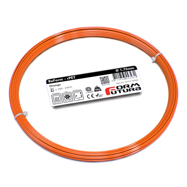 Glass feel recycled PETG Filament ReForm - rPET 1.75mm 50 gram Orange 3D Printer Filament