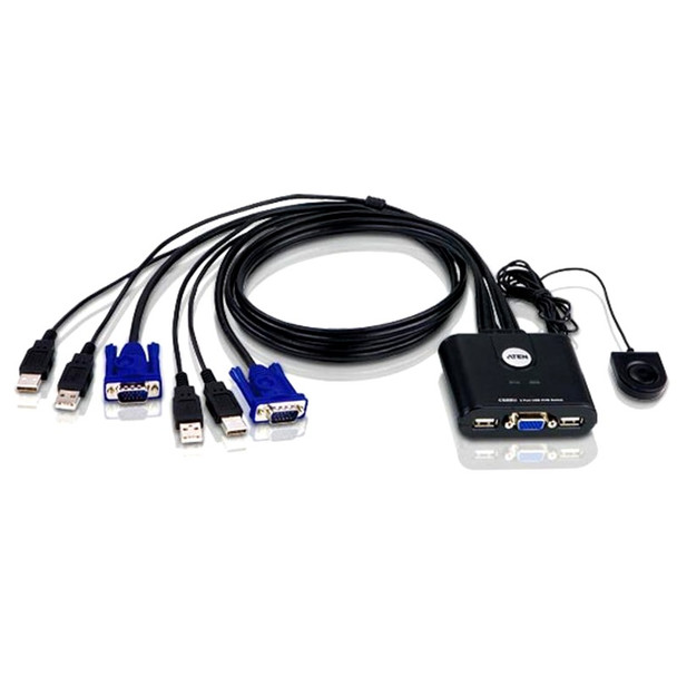 Aten Petite 2 Port USB VGA KVM Switch with Remote Port Selector - 0.9m Cables Built In - L-KVA-CS-22U at AUSTiC 3D Shop