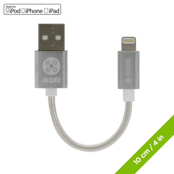 MOKI Braided Lightning SynCharge Pocket Cable (10cm) - Silver