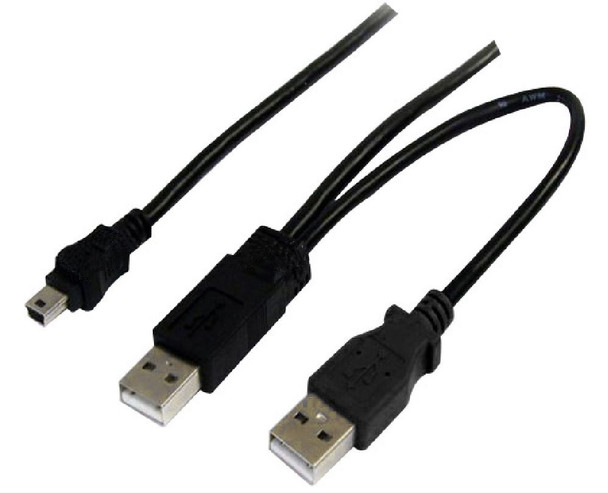 ASTROTEK USB 2.0 Y Splitter Cable - Type A Male to Mini B 5 pins 1m + USB Type A Male 2m Black Colour Power Adapter Hub Charging