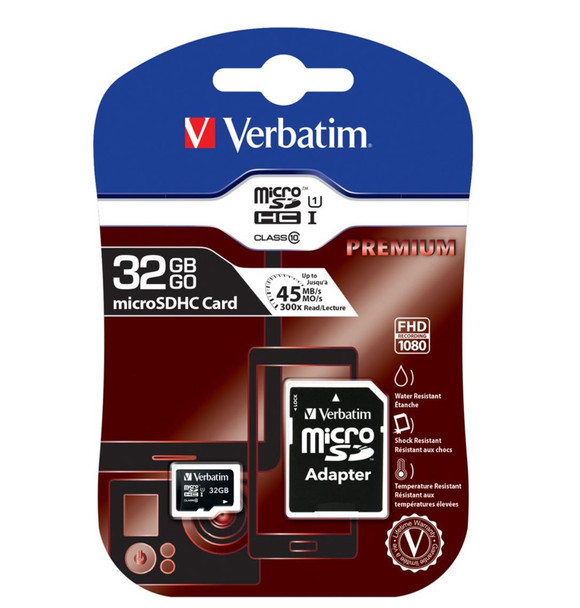 VERBATIM 32GB MicroSD SDHC SDXC Class10 UHS-I Memory Card 45MB/s Read 10MB/s Write 300X Read Speed with standard SD adaptor - L-FMV-44083 shop at AUSTiC 3D Shop