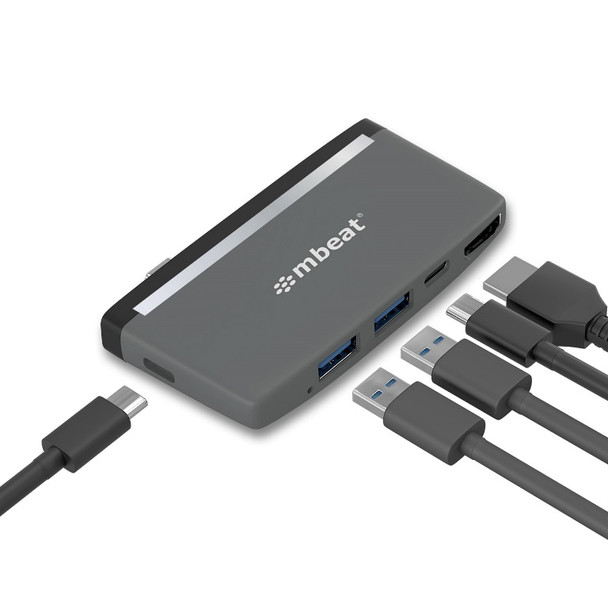 MBEAT  Essential Pro  5-IN-1 USB- C Hub  4k HDMI Video, USB-C PD Pass Through Charging, USB 3.0 x 2, USB-C x 1
