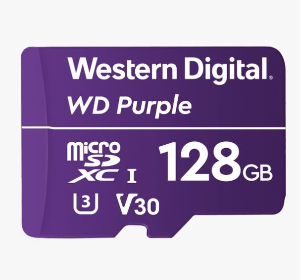 WESTERN DIGITAL Digital WD Purple 128GB MicroSDXC Card 24/7 -25C to 85C Weather Humidity Resistant for Surveillance IP Cameras mDVRs NVR Dash WDD128G1P0A