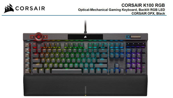 CORSAIR K100 RGB, Cherry Corsair OPX Switch, AXON 44-Zone RGB, PBT Double-Shot Keycaps, Black,  Mechanical Gaming Keyboard