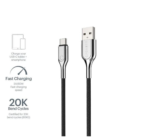 CYGNETT ARMOURED 2.0 USB-C TO USB-A (3A-60W) CABLE 2 meter