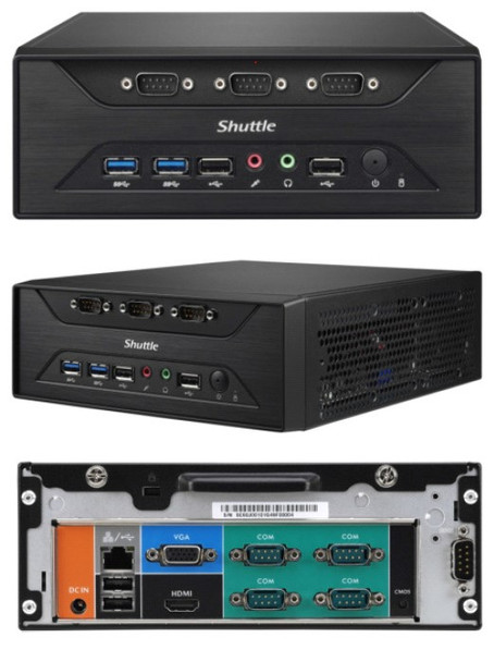 SHUTTLE XC60J Fanless 3L PC - Celeron J3355, 2x DDR3L SODIMM, 1x 2.5 or 3.5' HDD, M.2, 8x RS232, 1x VGA + 1x HDMI, USB3.0, WLAN optional, VESA optiona