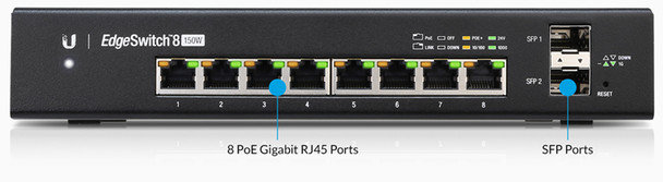 UBIQUITI EdgeSwitch 8 - 8-Port Managed PoE+ Gigabit Switch, 2 SFP, 150W Total Power Output - Supports PoE+ and 24v Passive