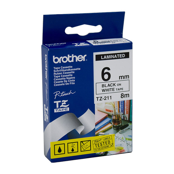 BROTHER TZe211 Labelling Tape 6mm Black on White TZE Tape - D-BTZ211 at AUSTiC 3D Shop