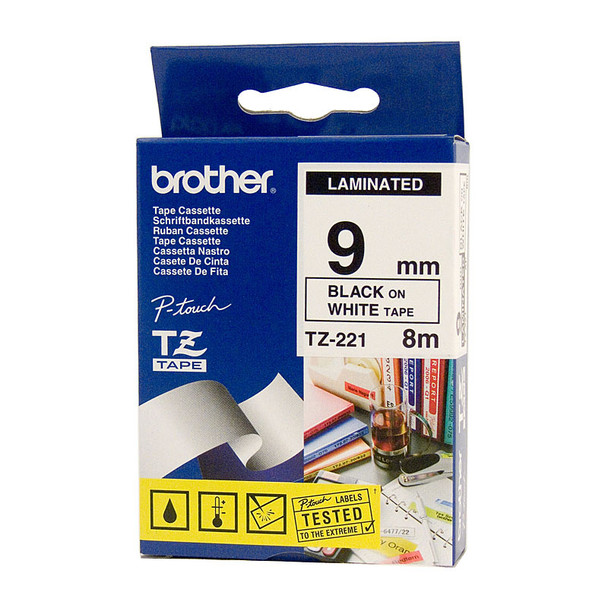 BROTHER TZe221 Labelling Tape 9mm Black on White TZE Tape - D-BTZ221 at AUSTiC 3D Shop