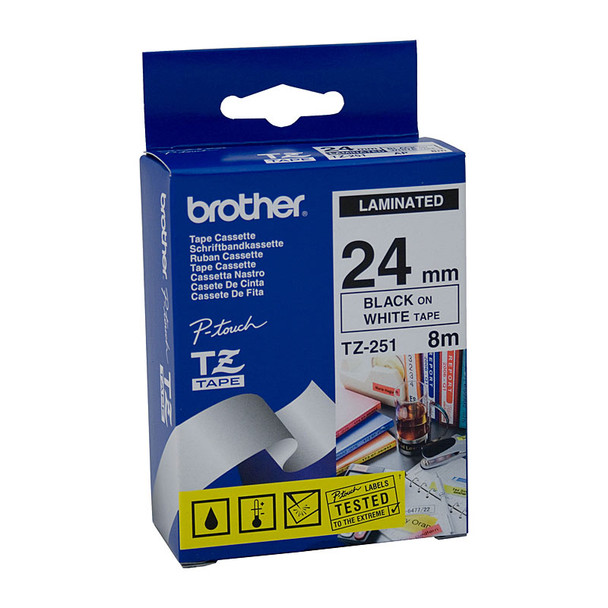 BROTHER TZe251 Labelling Tape 24mm Black on White TZE Tape - D-BTZ251 at AUSTiC 3D Shop