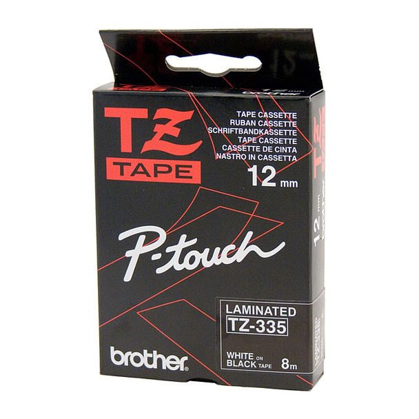 BROTHER TZe335 Labelling Tape 12mm White on Black TZE Tape - D-BTZ335 at AUSTiC 3D Shop
