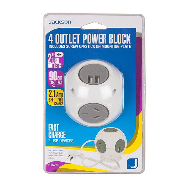 JACKSON 4 Way 2 USB Block 90cm