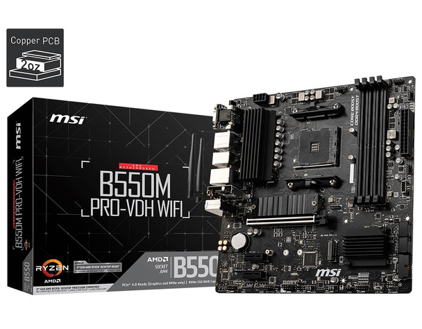 MSI B550M PRO-VDH WIFI AM4 MATX MB 4xDDR4 3xPCIE 2xM.2 HDMI VGA DP RAID LAN 4xSATAIII 5xUSB3.2 6xUSB2.0 - L-MBM-B550M-PRO-VDHWF shop at AUSTiC 3D Shop